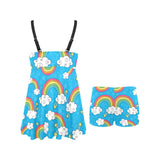Rainbows Sky Clouds Pattern Chest Sexy Pleated Two Piece Swim Dress