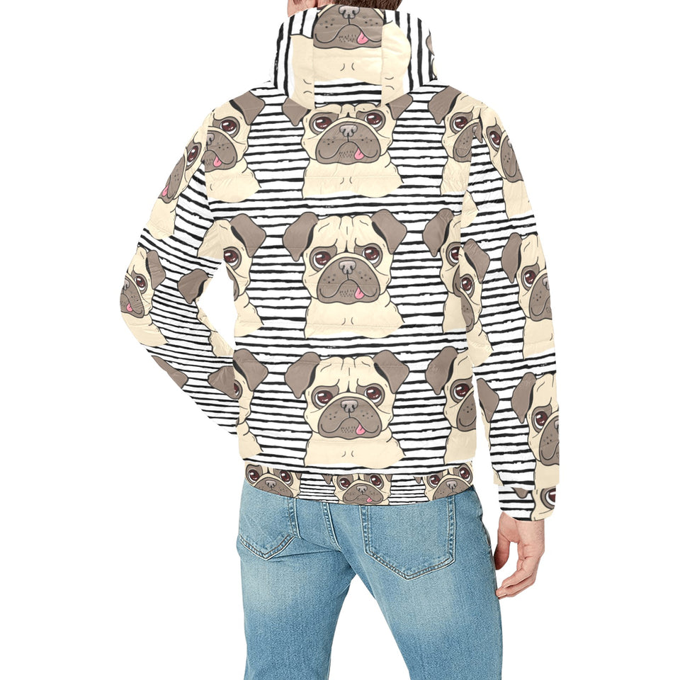 Happy pug pattern Men's Padded Hooded Jacket