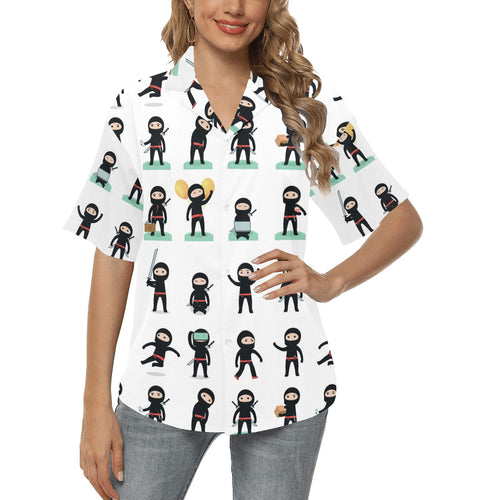Cute ninja katana sword pattern Women's All Over Print Hawaiian Shirt
