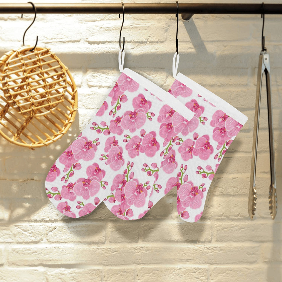 pink purple orchid pattern background Heat Resistant Oven Mitts