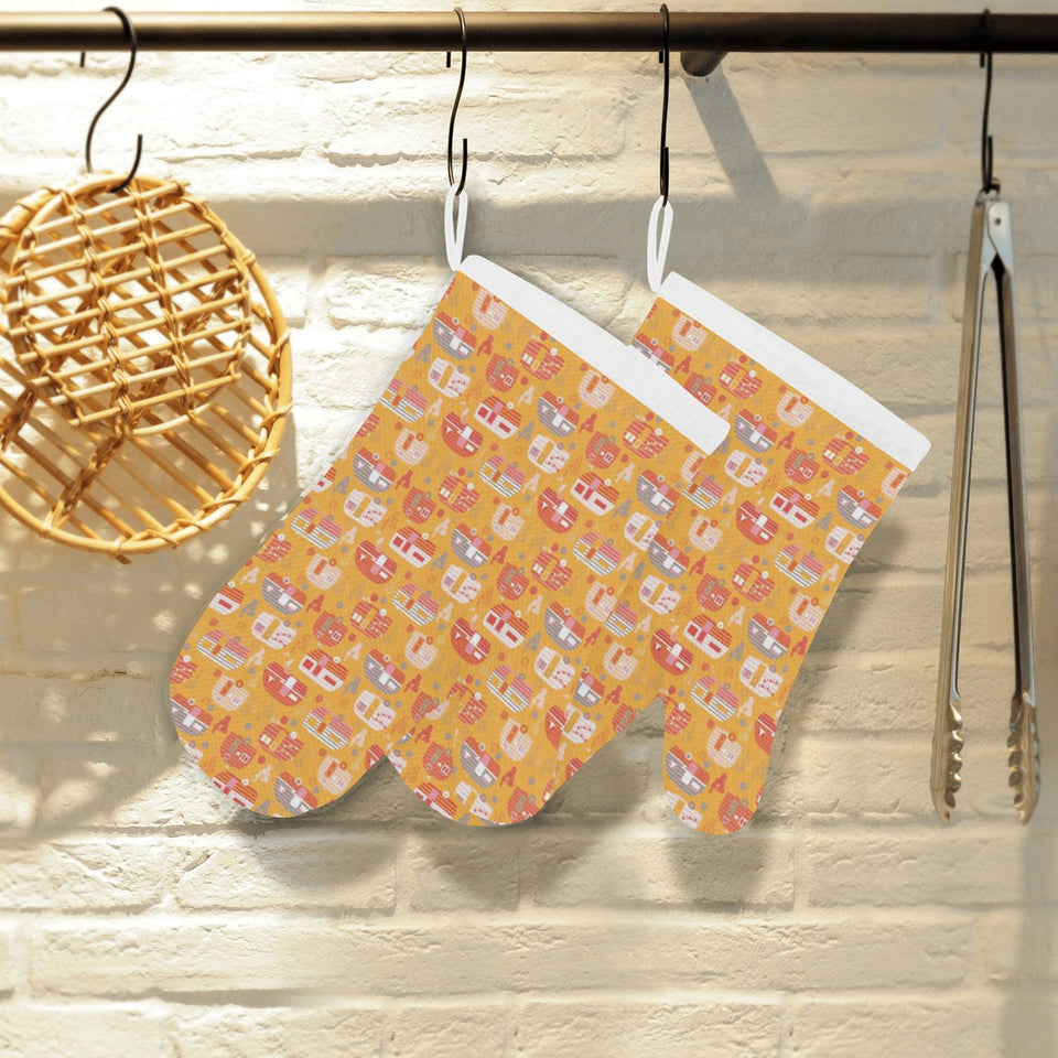 Camper Van Pattern Print Design 04 Heat Resistant Oven Mitts