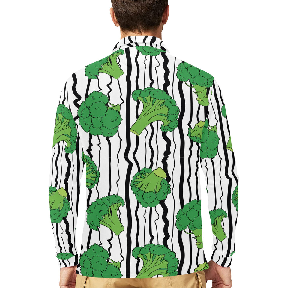 Cool Broccoli pattern Men's Long Sleeve Polo Shirt