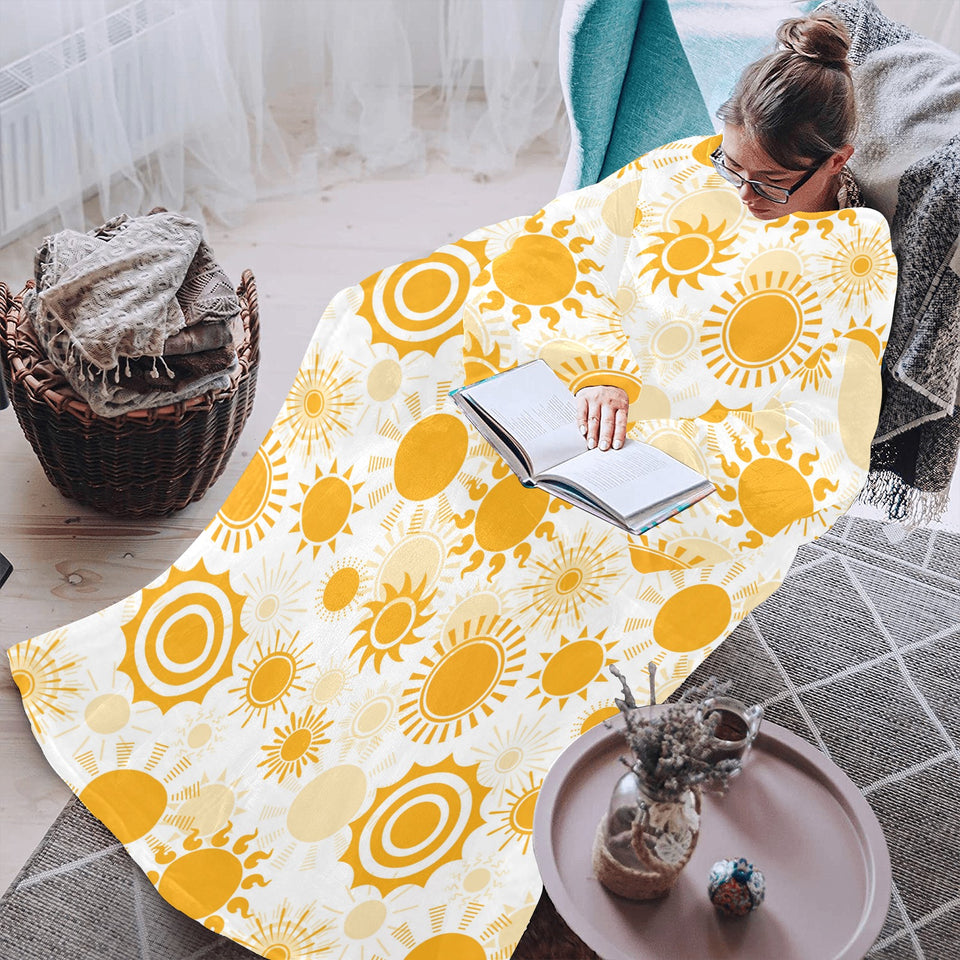 Sun design pattern Blanket Robe with Sleeves