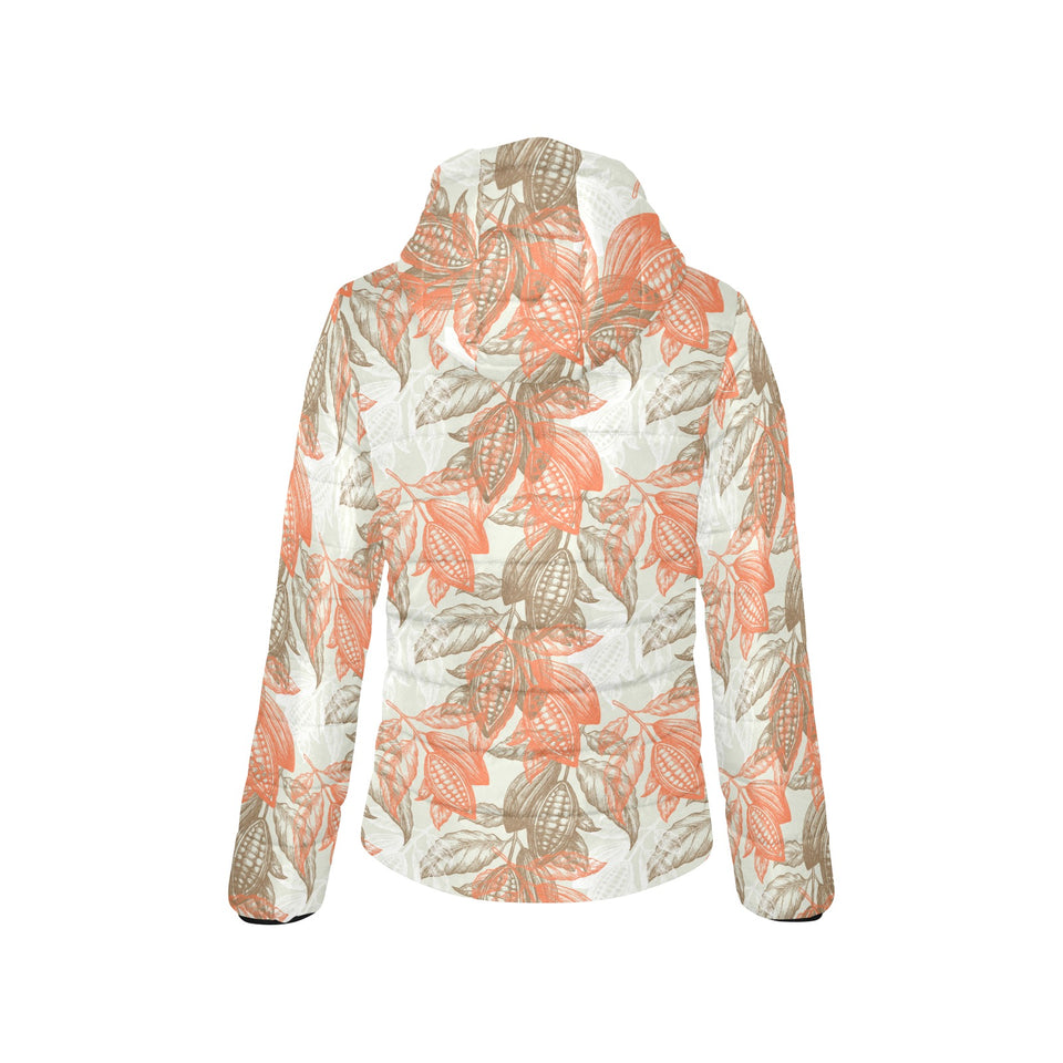 Cocoa beans Cocoa tree pattern Women's Padded Hooded Jacket