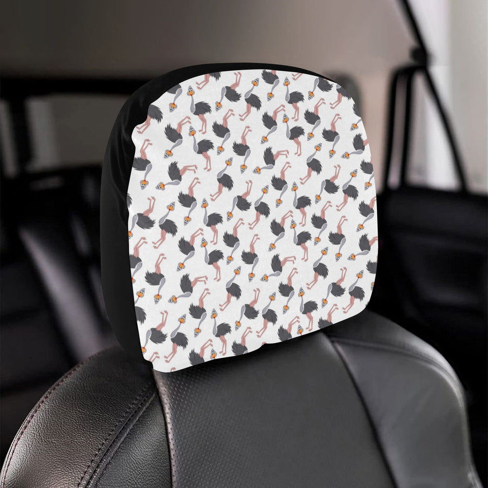 Ostrich Pattern Print Design 02 Car Headrest Cover