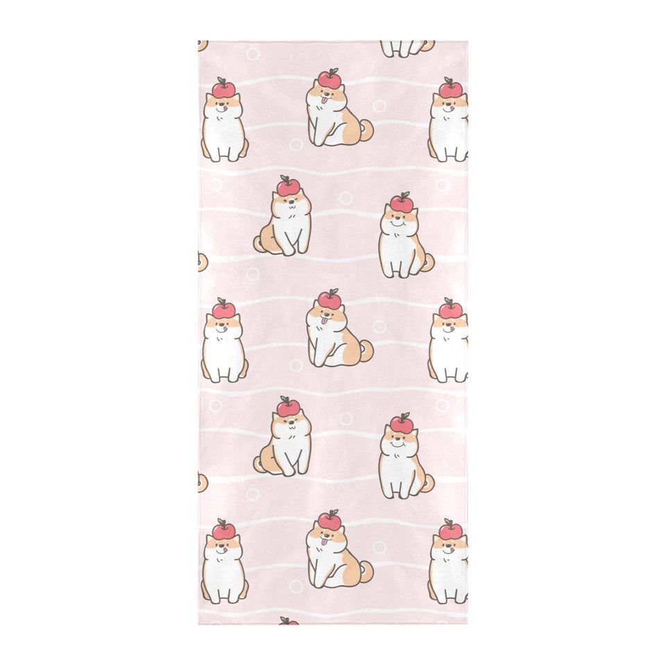 Cute Shiba Inu Dog Apple pattern Beach Towel