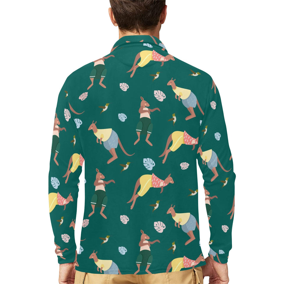 Kangaroo leaves pattern Men's Long Sleeve Polo Shirt