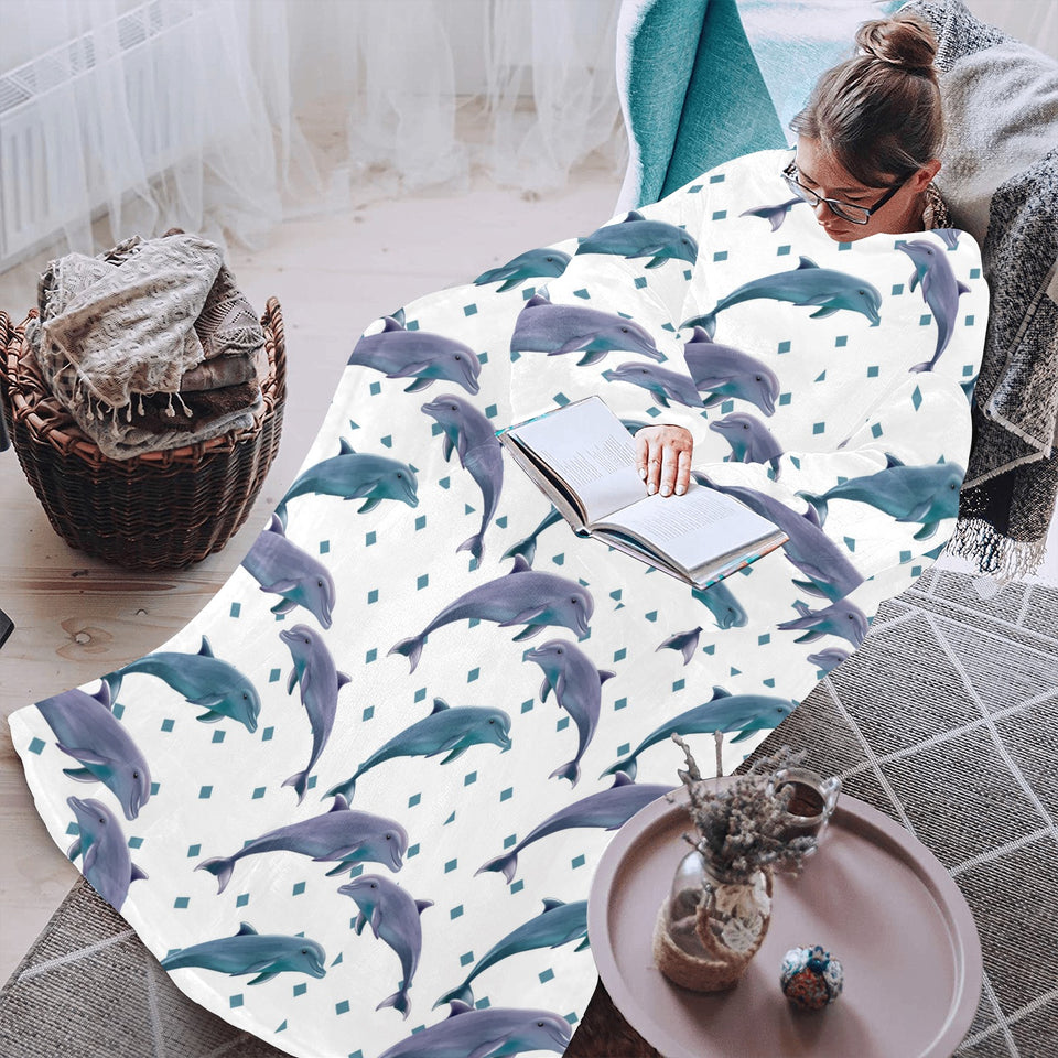 Dolphins pattern dotted background Blanket Robe with Sleeves