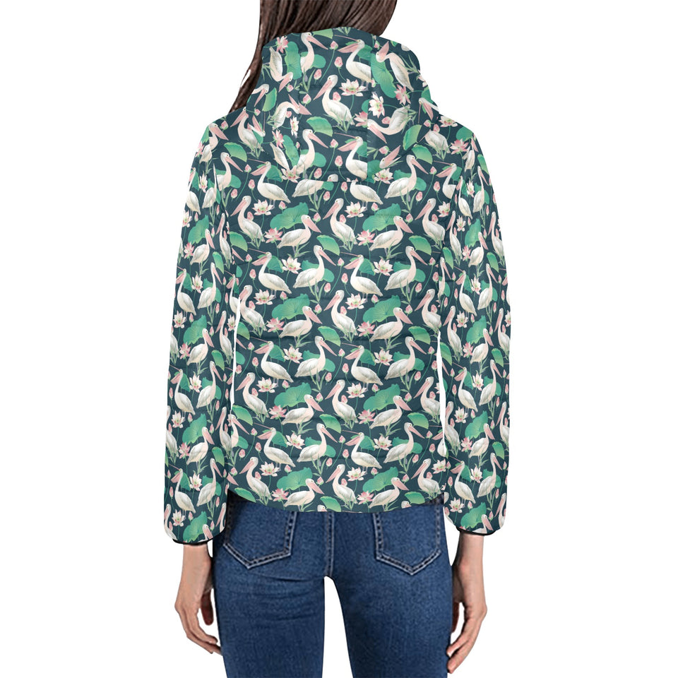 Pelican Pattern Print Design 03 Women's Padded Hooded Jacket