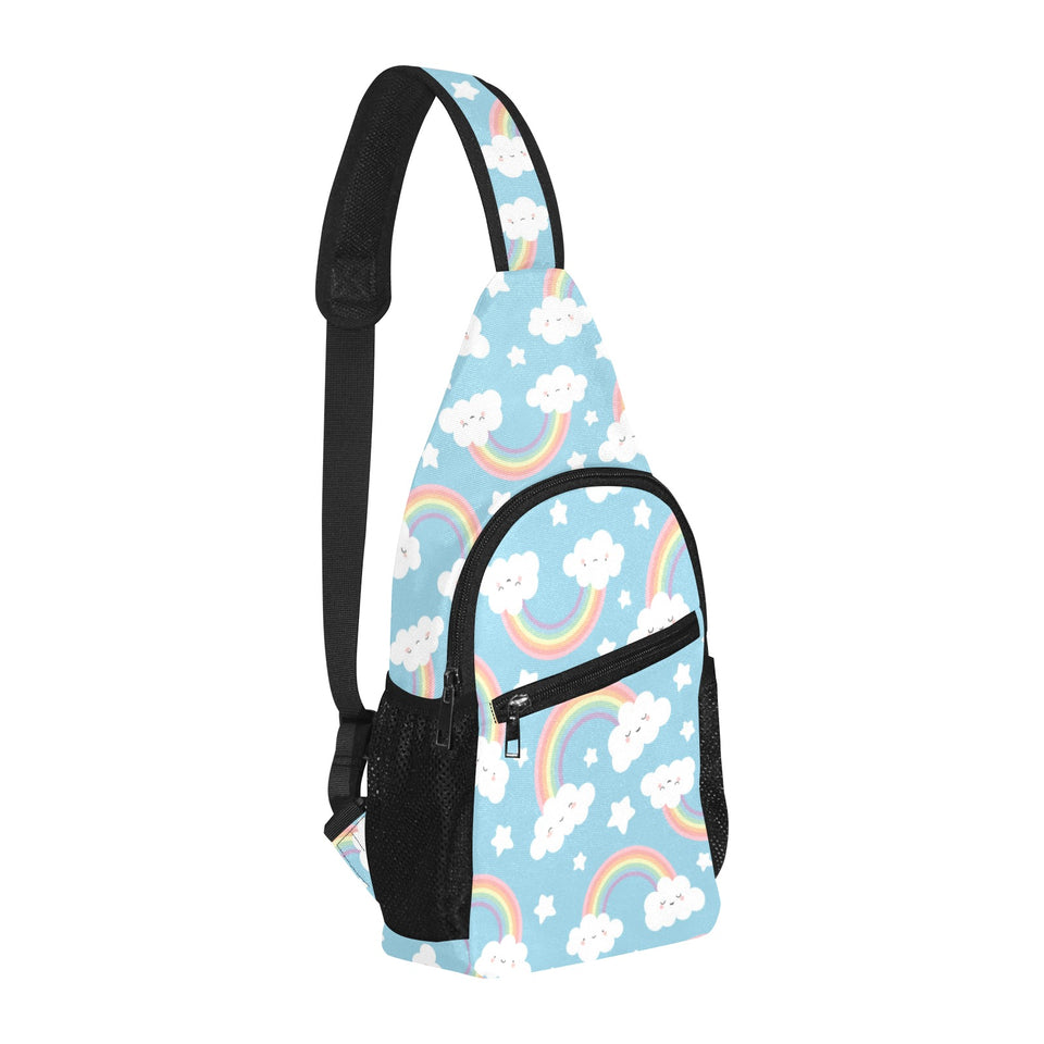 Cute rainbow clound star pattern blue background All Over Print Chest Bag