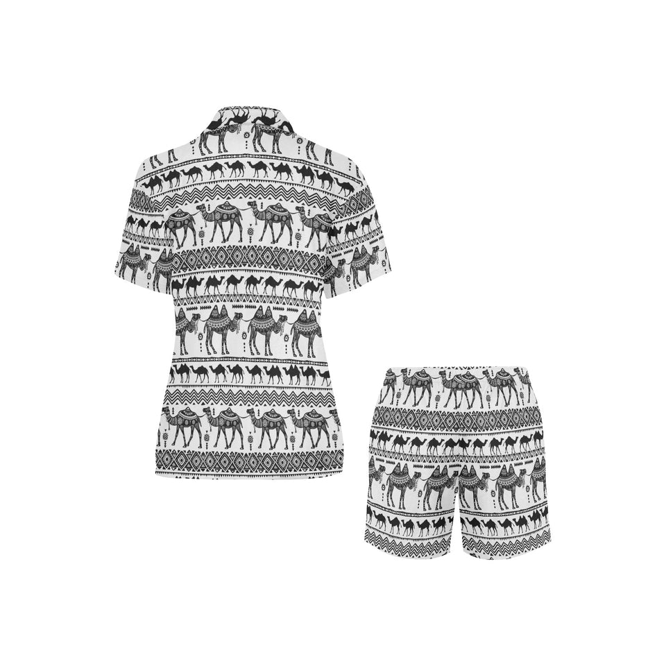 Camel polynesian tribal pattern Women's V-Neck Short Pajama Set