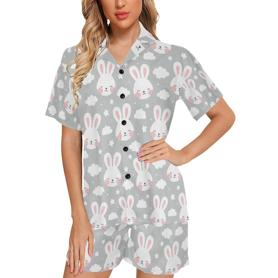 Rabbit cloud Pattern Women's V-Neck Short Pajama Set