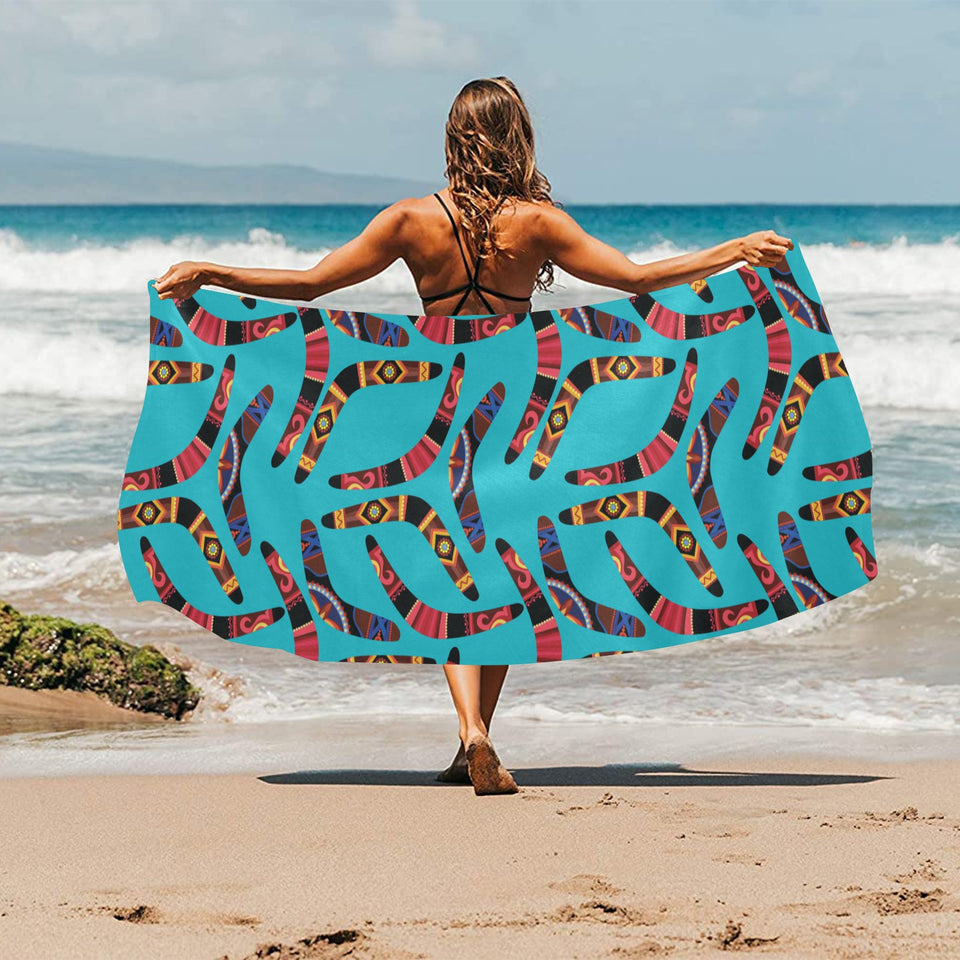 Boomerang Australian aboriginal ornament blue back Beach Towel