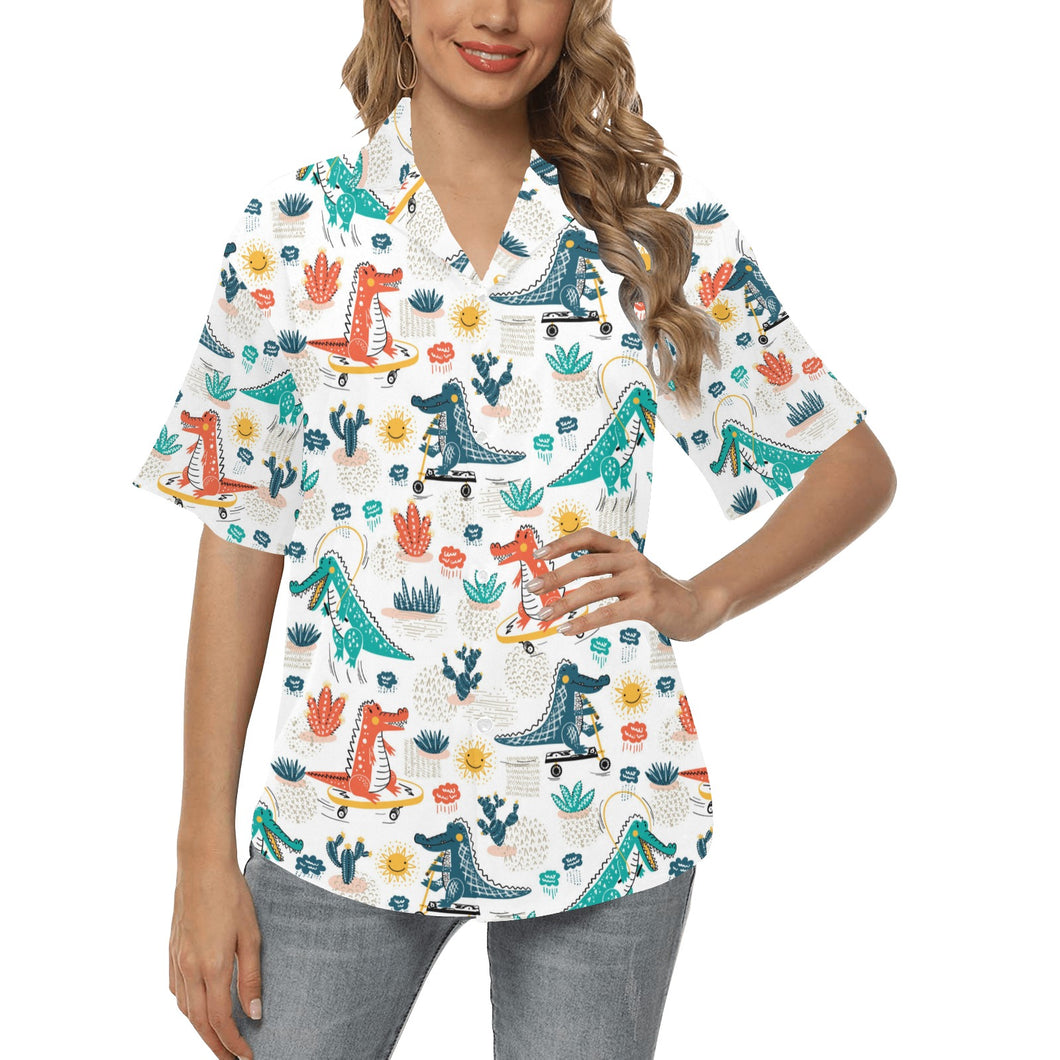 Cute Crocodile Pattern Women's All Over Print Hawaiian Shirt