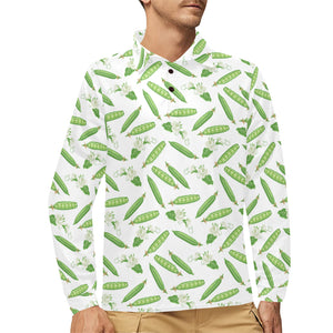 Green Peas Pattern Print Design 04 Men's Long Sleeve Polo Shirt