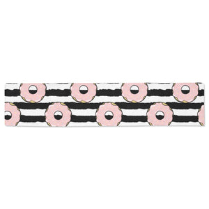 Donuts pink icing striped pattern Table Runner