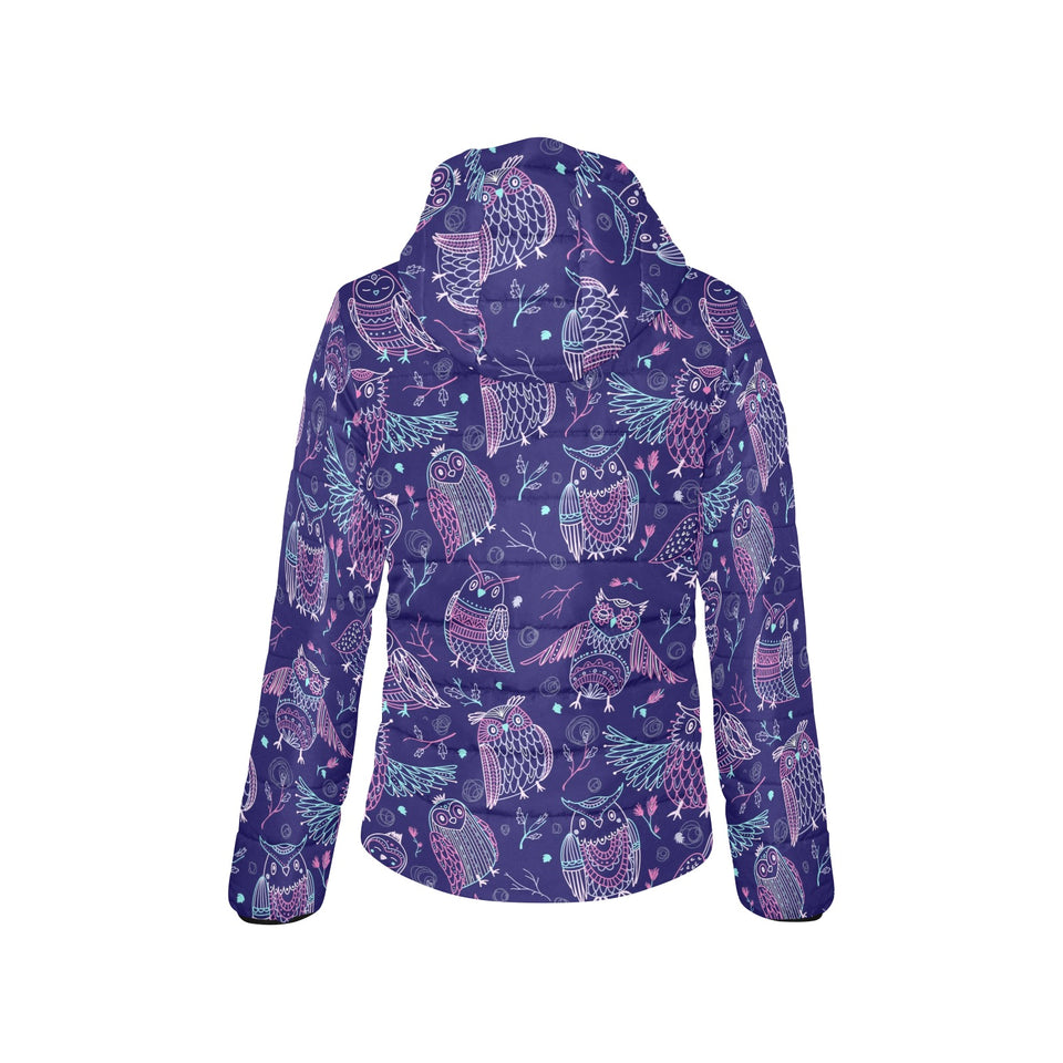 Cute owls pattern boho style ornament Women's Padded Hooded Jacket