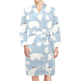 Cute polar bears Christmas decoration pattern Men's Long Sleeve Belted Night Robe