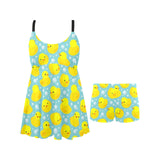 Duck Pattern Print Design 03 Chest Sexy Pleated Two Piece Swim Dress