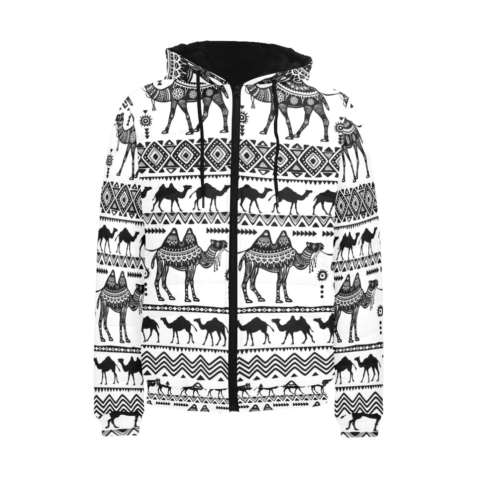 Camel polynesian tribal pattern Men's Padded Hooded Jacket