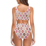 Colorful donut pattern Chest Bowknot High Waisted Bikini Swimsuit