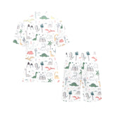 Cute cartoon dinosaurs tree pattern Men's V-Neck Short Pajama Set