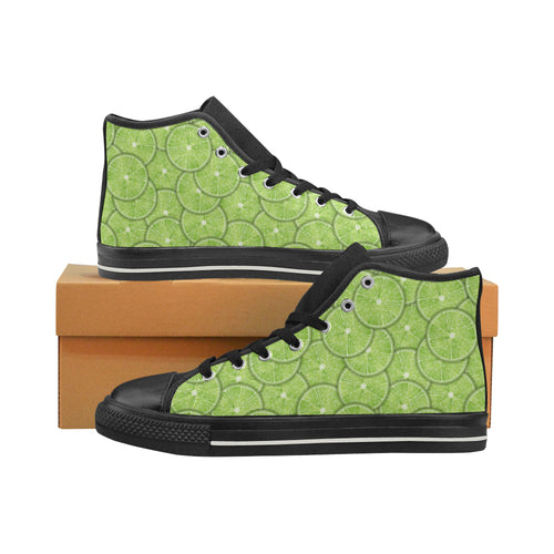 Slices of Lime pattern Women's High Top Canvas Shoes Black