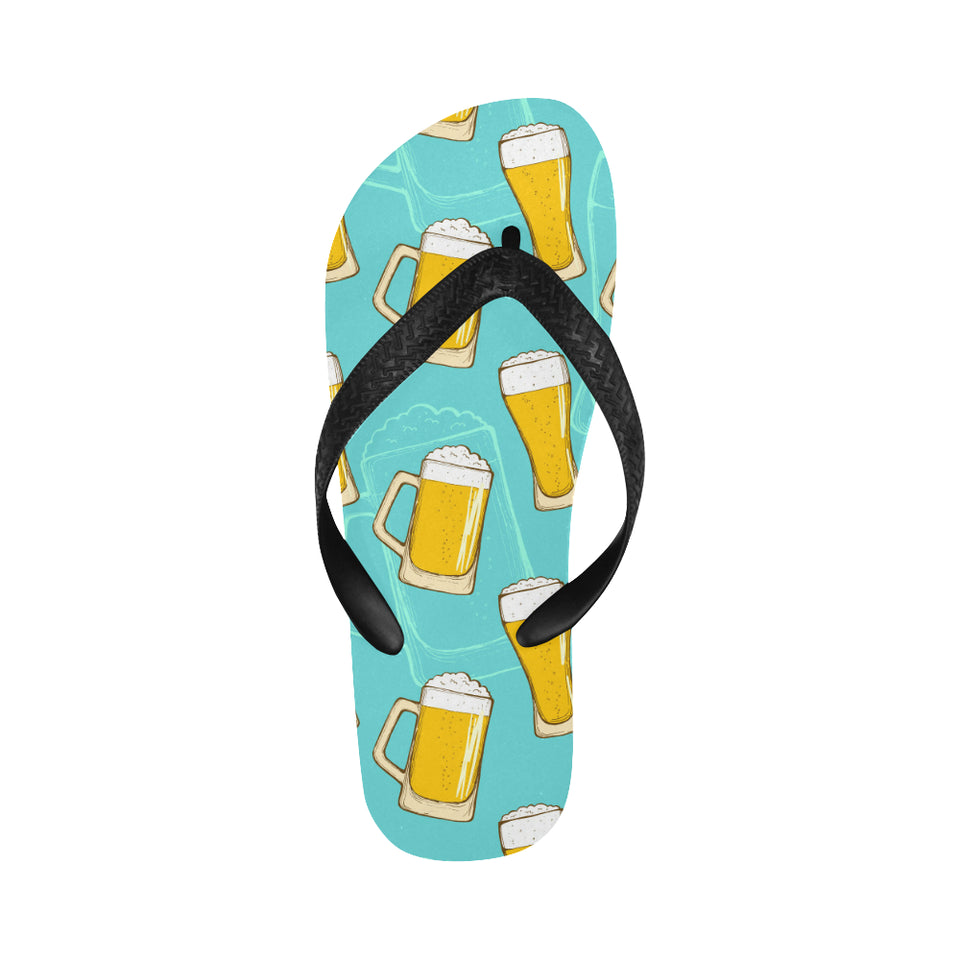 Beer pattern green background Unisex Flip Flops