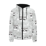 Cute raccoons leaves dot Men's Padded Hooded Jacket