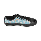 Cute rainbow clound star pattern blue background Men's Low Top Canvas Shoes Black