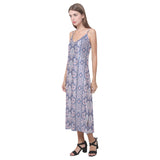 Indian Batik Style pattern V-Neck Open Fork Long Dress
