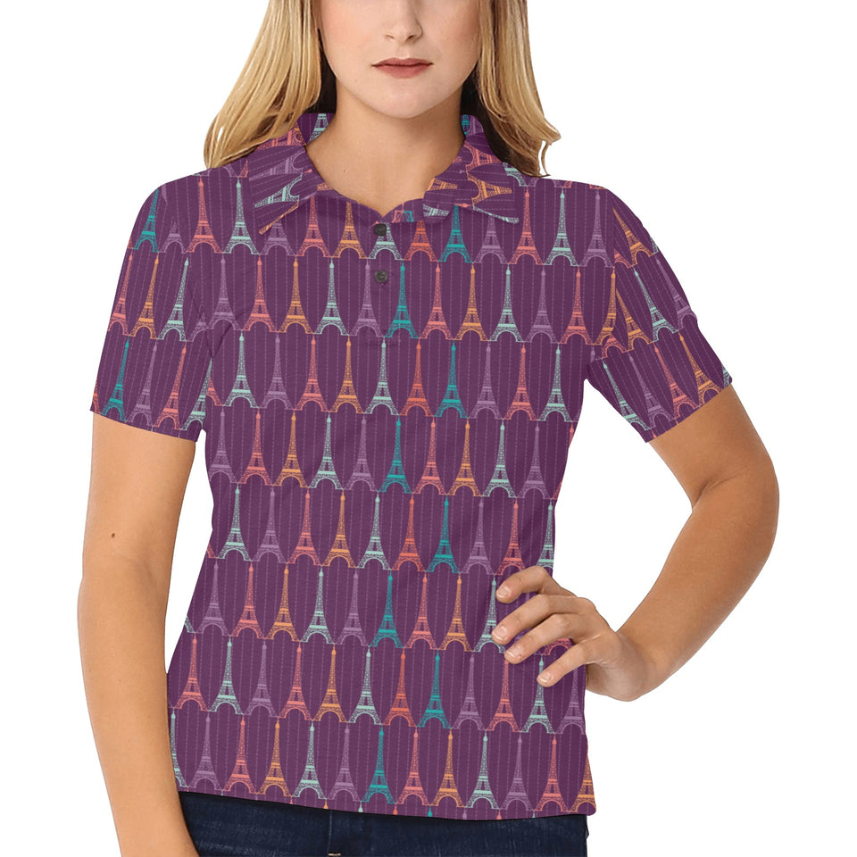Eiffel Tower Pattern Print Design 05 Women's All Over Print Polo Shirt