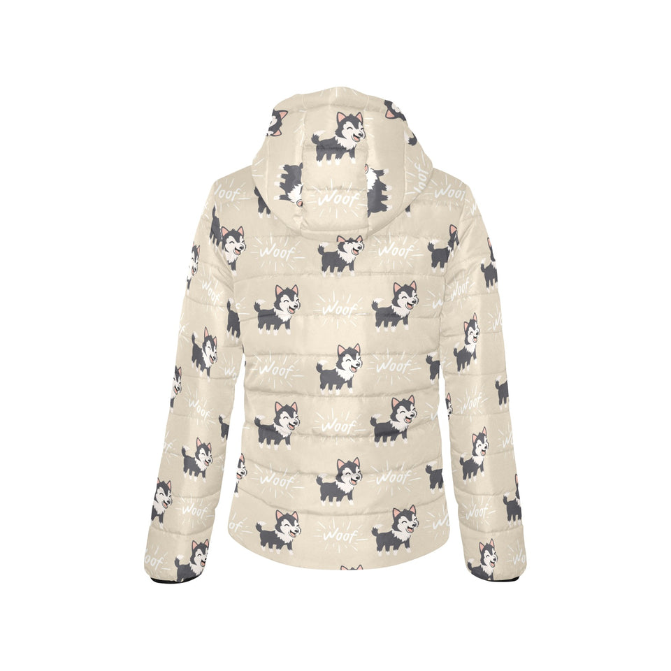 Cute Siberian Husky Women's Padded Hooded Jacket