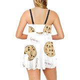 Sketch style cookie pattern Chest Sexy Pleated Two Piece Swim Dress