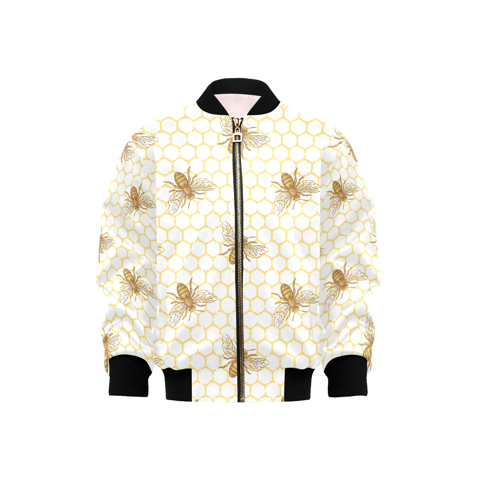 Bee honeycomb seamless design pattern Kids' Boys' Girls' Bomber Jacket