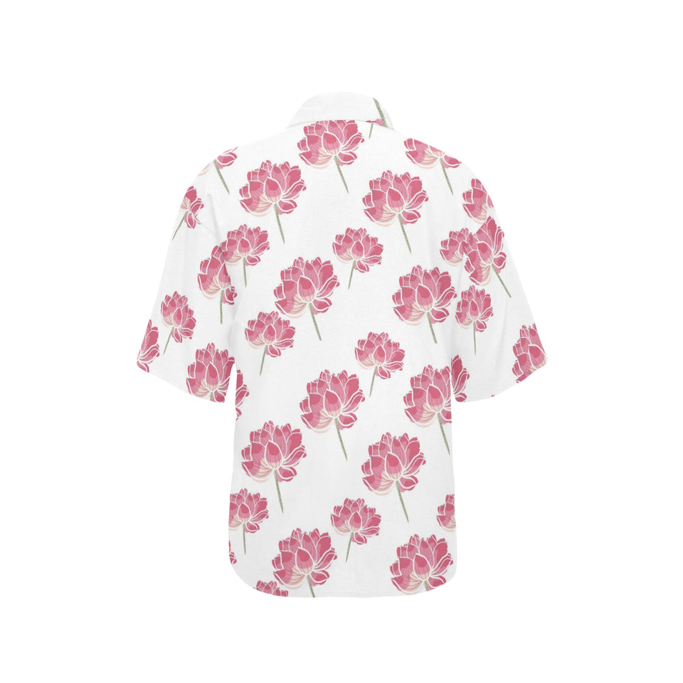 Pink lotus waterlily pattern Women's All Over Print Hawaiian Shirt