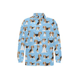 Beagle dog blue background pattern Men's Long Sleeve Polo Shirt