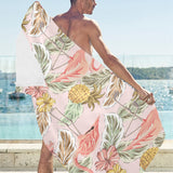 Pink flamingo birds pineapples hibiscus flower pat Beach Towel