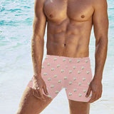 Cute hamster cheese pattern pink background Men's Swimming Trunks