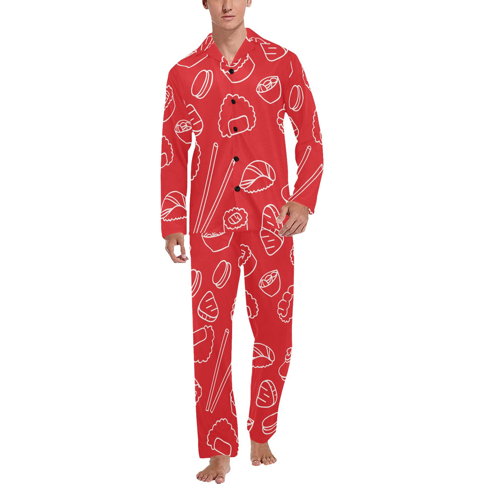 sushi pattern red background Men's Long Pajama Set
