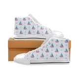 Sailboat anchor pattern Men's High Top Canvas Shoes White
