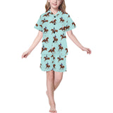 Horses running horses rider pattern Kids' Boys' Girls' V-Neck Short Pajama Set