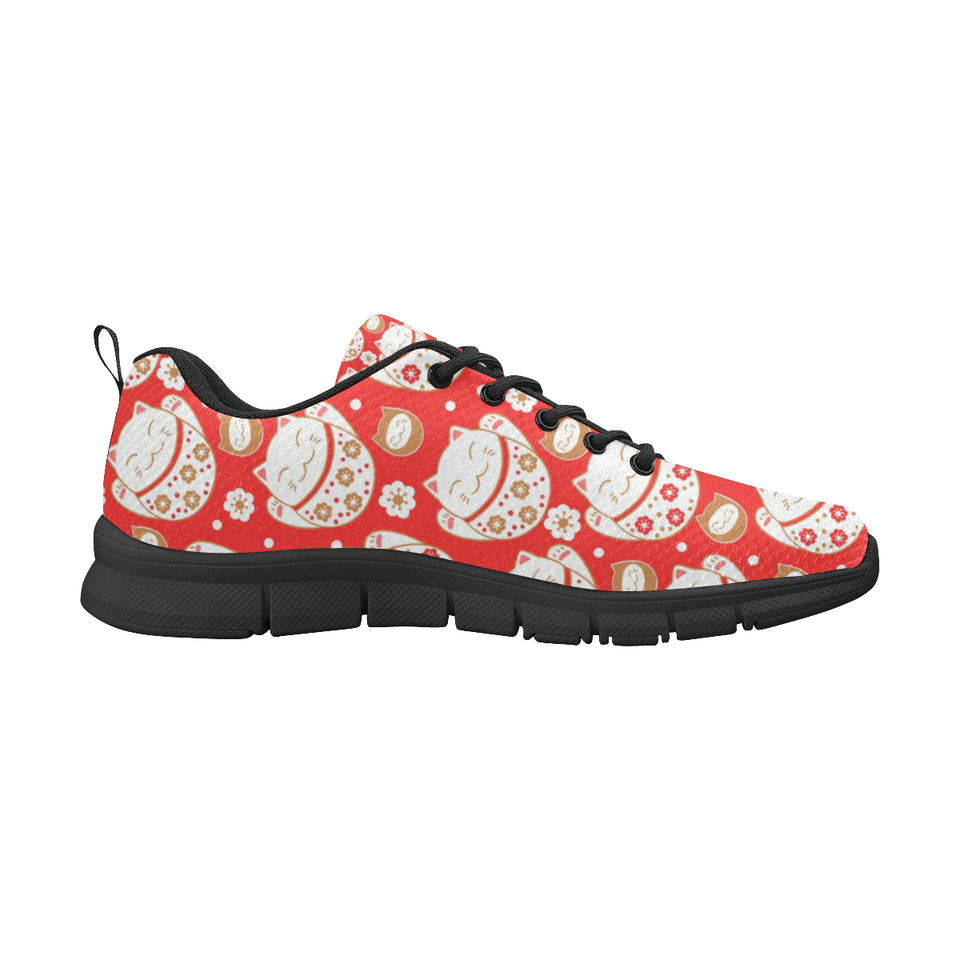 Cute Maneki neko cat red background Women's Sneaker Shoes