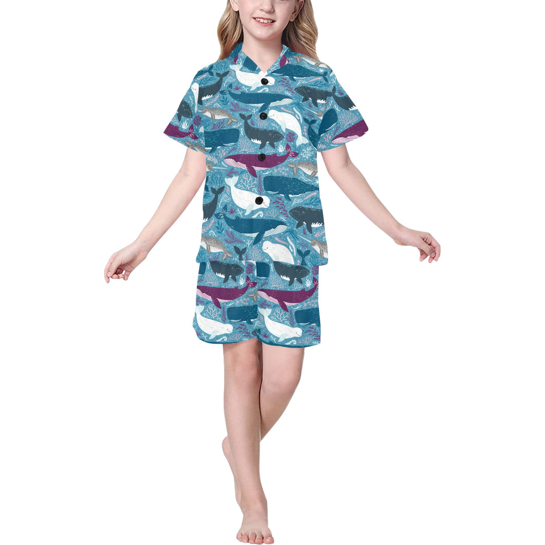 Whale design pattern Kids' Boys' Girls' V-Neck Short Pajama Set