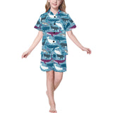 Whale design pattern Kids' Boys' Girls' V-Neck Short Pajama Set