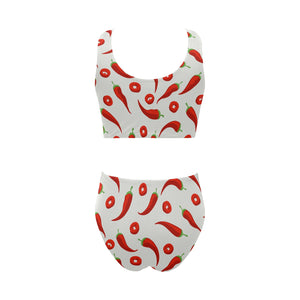 Chili pattern Chest Bowknot High Waisted Bikini Swimsuit