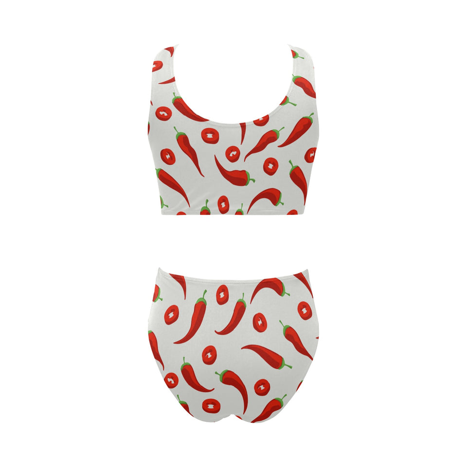Chili pattern Chest Bowknot High Waisted Bikini Swimsuit
