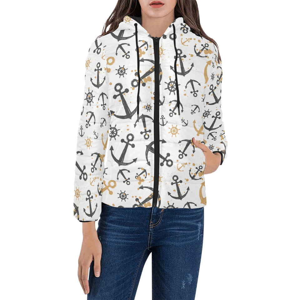 Anchors Rudders pattern Women's Padded Hooded Jacket
