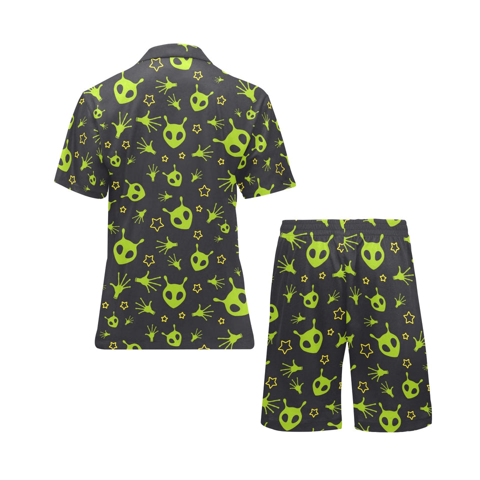 Alien Pattern Print Design 02 Men's V-Neck Short Pajama Set