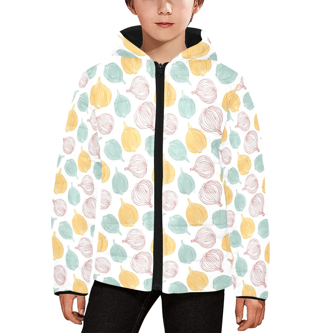 colorful onions white background Kids' Boys' Girls' Padded Hooded Jacket
